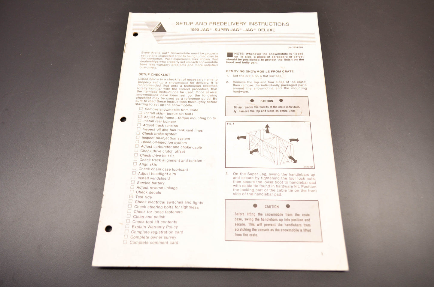 OEM Arctic Cat 2254-581 1990 Jag Super Deluxe Setup Predelivery Instructions