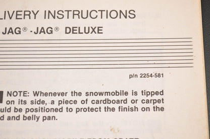 OEM Arctic Cat 2254-581 1990 Jag Super Deluxe Setup Predelivery Instructions