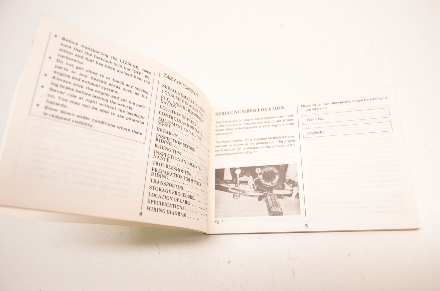 New OEM Suzuki LT230GE Owner's Manual NOS