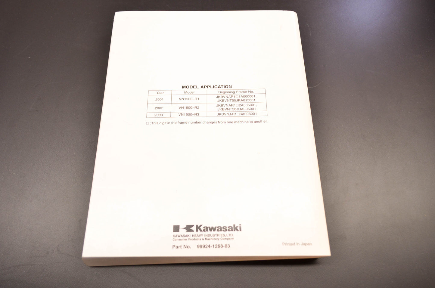 OEM Kawasaki 99924-1268-03 Service Manual VN1500-R NOS