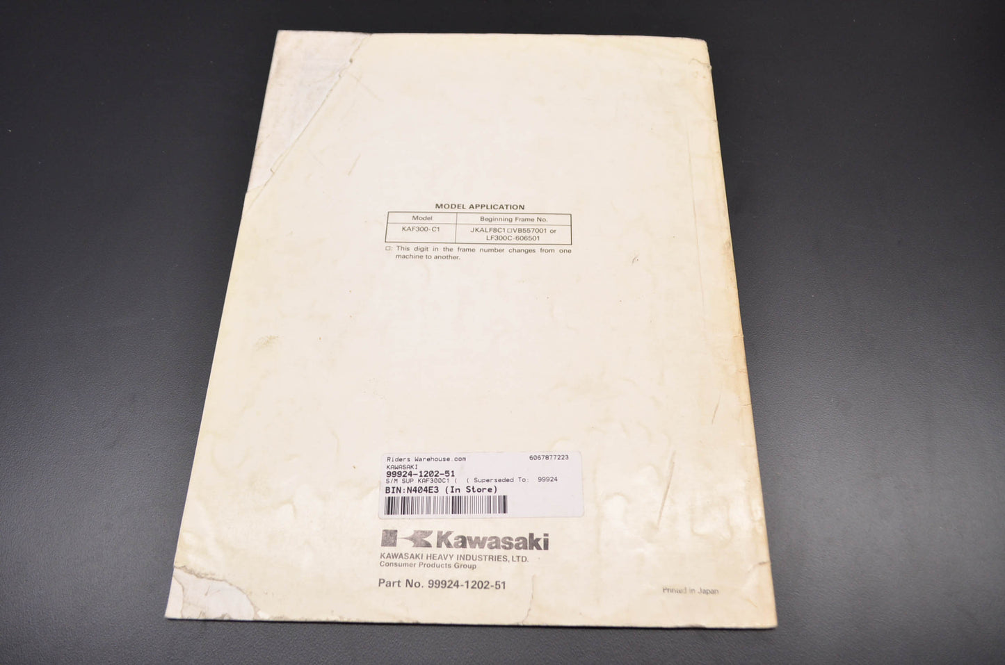 OEM Kawasaki 99924-1202-51 Service Manual Supplement KAF300C