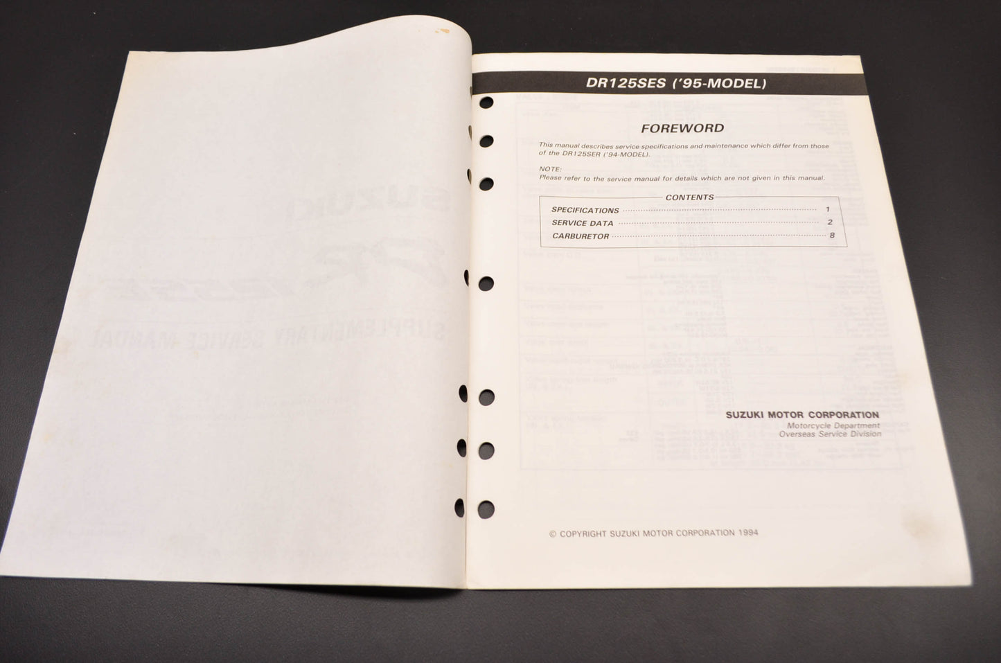 OEM Suzuki 99501-41130-03E DR125SE Service Manual