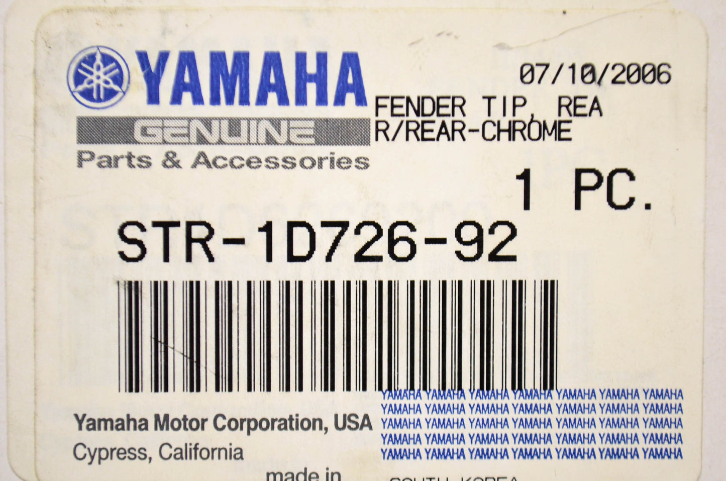 New OEM Yamaha Rear Fender Tip NOS