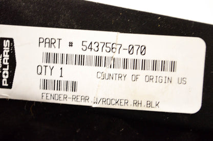 OEM Polaris 5437567-070, 5437567 Right Rear Fender w/ Rocker NOS