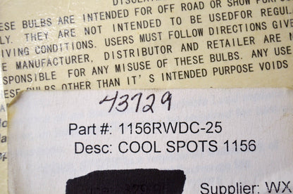 Wixtech Cool Spots 1156RWDC-25 Brake/Tail Light Bulb NOS