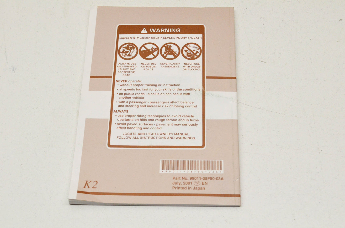 OEM Suzuki 99011-38F50-03A Owner's Manual LT-A400/FK2 NOS