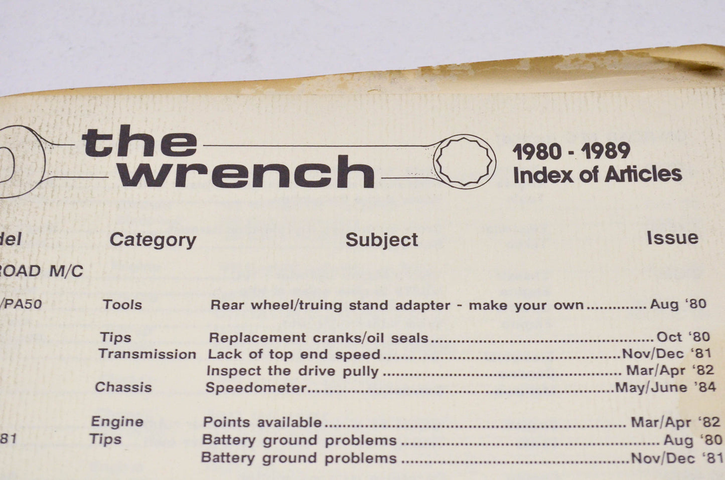 The Wrench 1980-1990 & Race Support OEMsletters