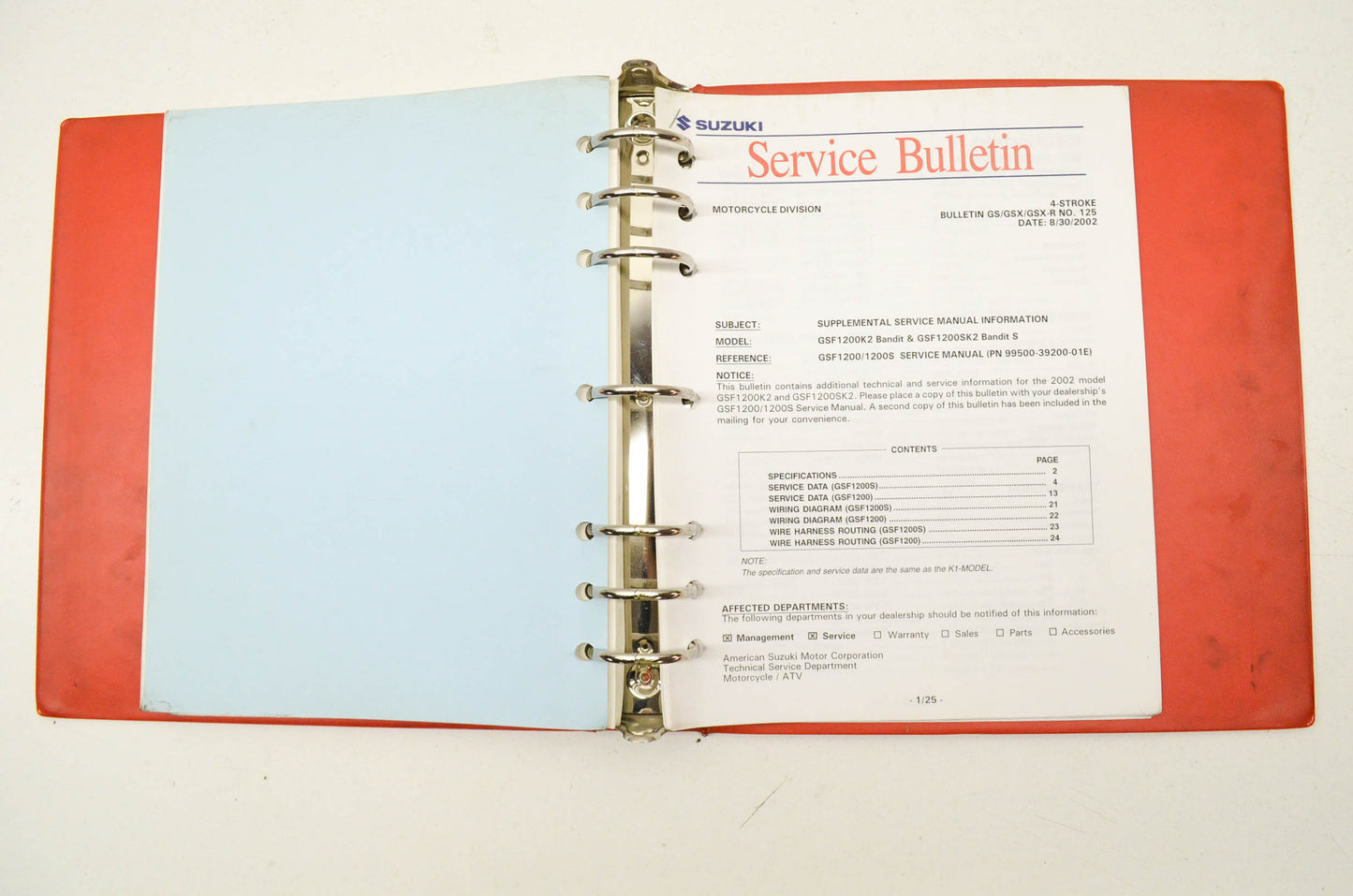 OEM Suzuki 99500-39131-03E GSF1200S/SA Service Manual