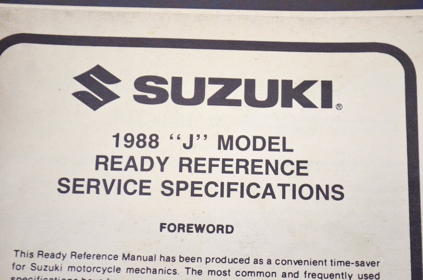 OEM Suzuki 99923-03881 Ready Reference Manual 1988 J Model. 88