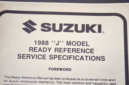OEM Suzuki 99923-03881 Ready Reference Manual 1988 J Model. 88
