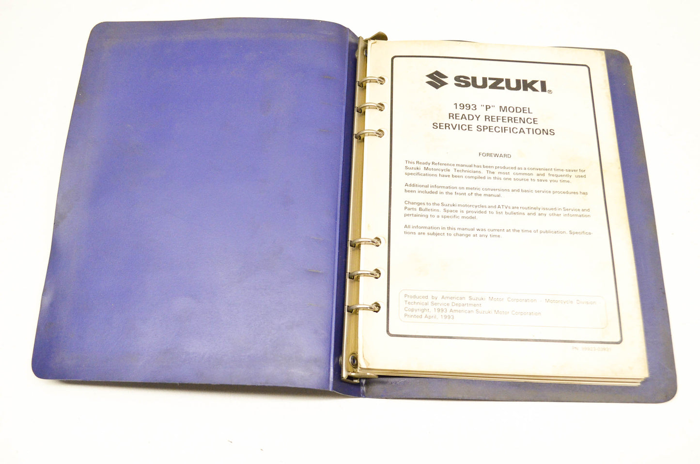 OEM Suzuki 99923-01813-002 Ready Reference Manual 1993 P Model 93 P Model