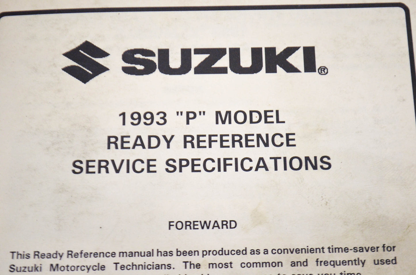 OEM Suzuki 99923-01813-002 Ready Reference Manual 1993 P Model 93 P Model