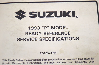 OEM Suzuki 99923-01813-002 Ready Reference Manual 1993 P Model 93 P Model