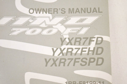 OEM Yamaha Owner's Manual Rhino 700 FI YXR7FD, YXR7FHDm YXR7FSPD. NOS