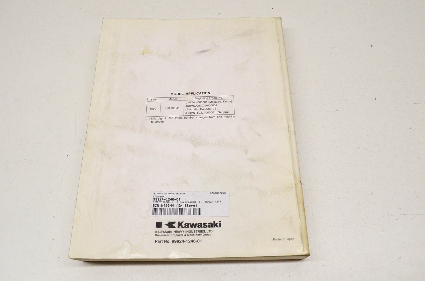 OEM Kawasaki Service Manual Vulcan 1500 Drifter/ VN 1500 Drifter 99 Vulcan 1500