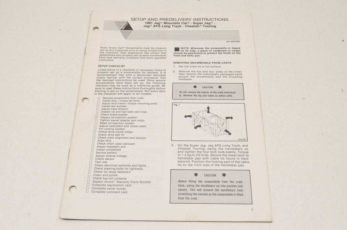 OEM Arctic Cat 2254-625 Setup & Predelivery Instructions