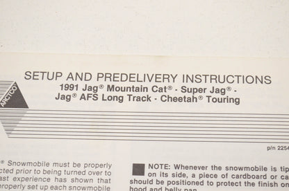 OEM Arctic Cat 2254-625 Setup & Predelivery Instructions