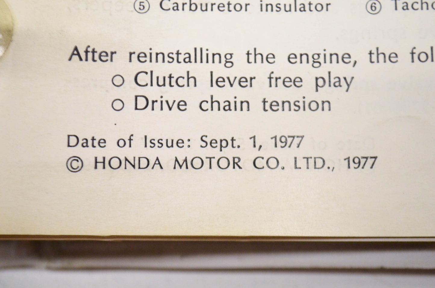 OEM Honda Motorcycle Manual 1977 NOS