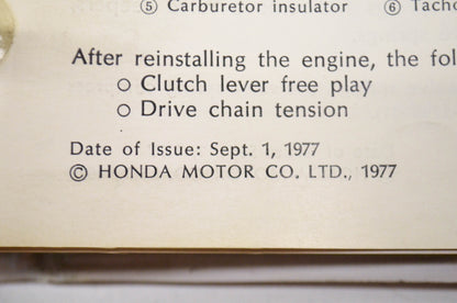 OEM Honda Motorcycle Manual 1977 NOS