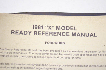 OEM Suzuki 99923-00126, 99923-00404 Ready Reference Manual 1981 'X' Model 1981