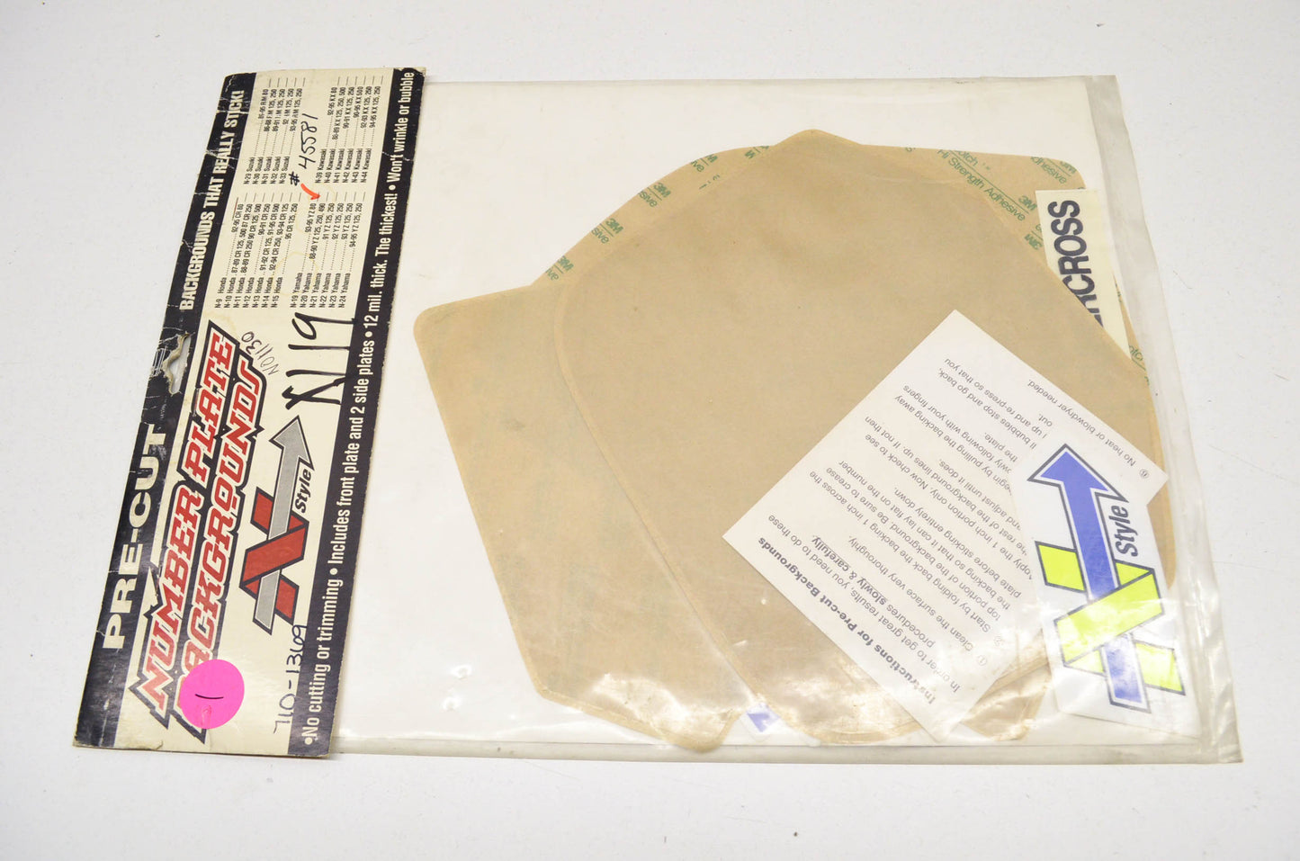 N-Style N01-130 Pre-Cut Number Plate Background Clear YZ80 Yamaha YZ80. NOS