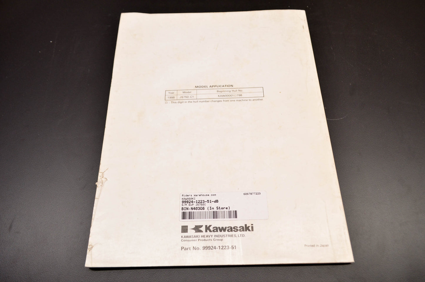 OEM Kawasaki 99924-1223-51 Service Manual JS750C