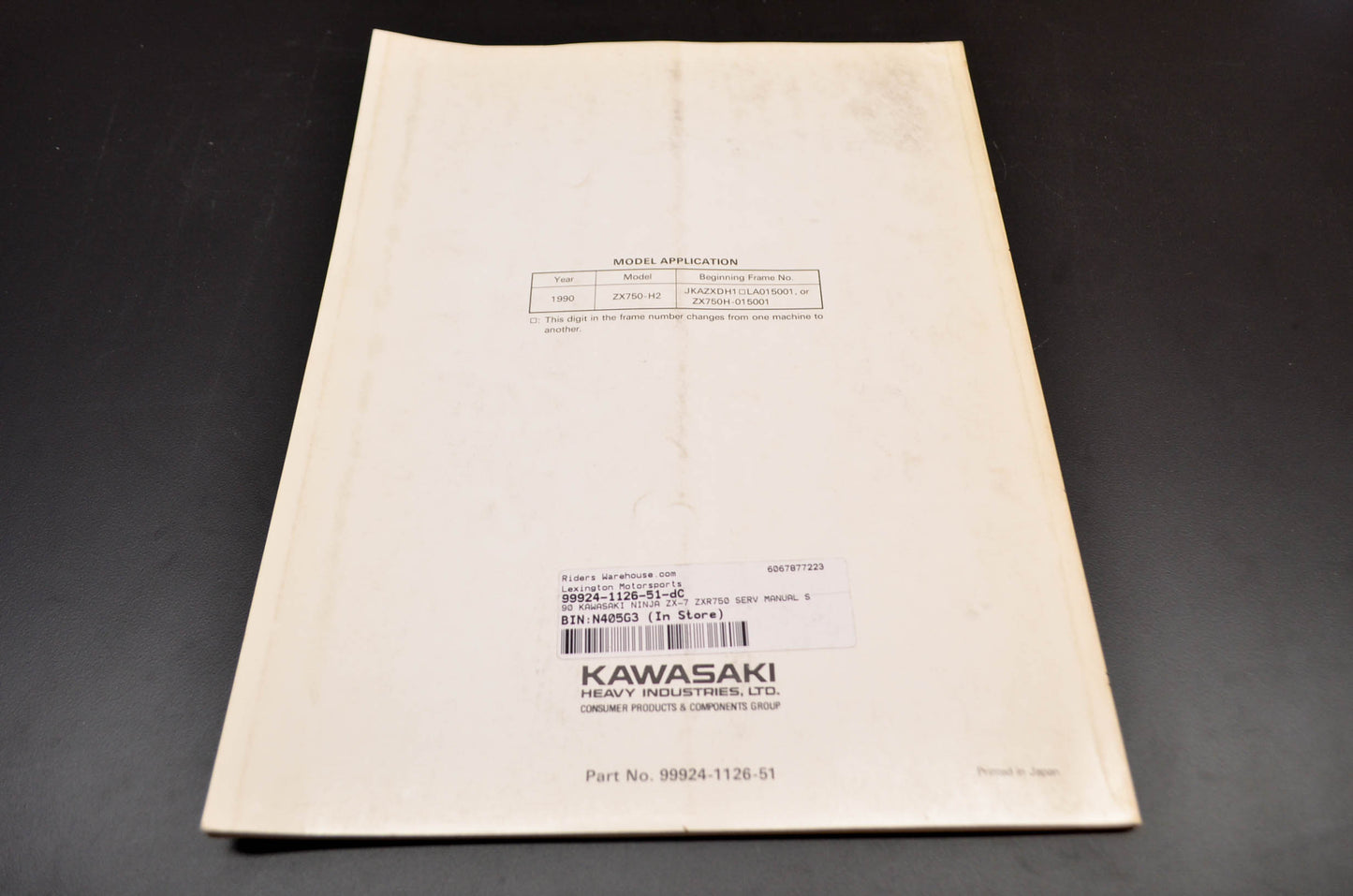 OEM Kawasaki 99924-1126-51 Service Manual Supplement ZX750H2 NOS
