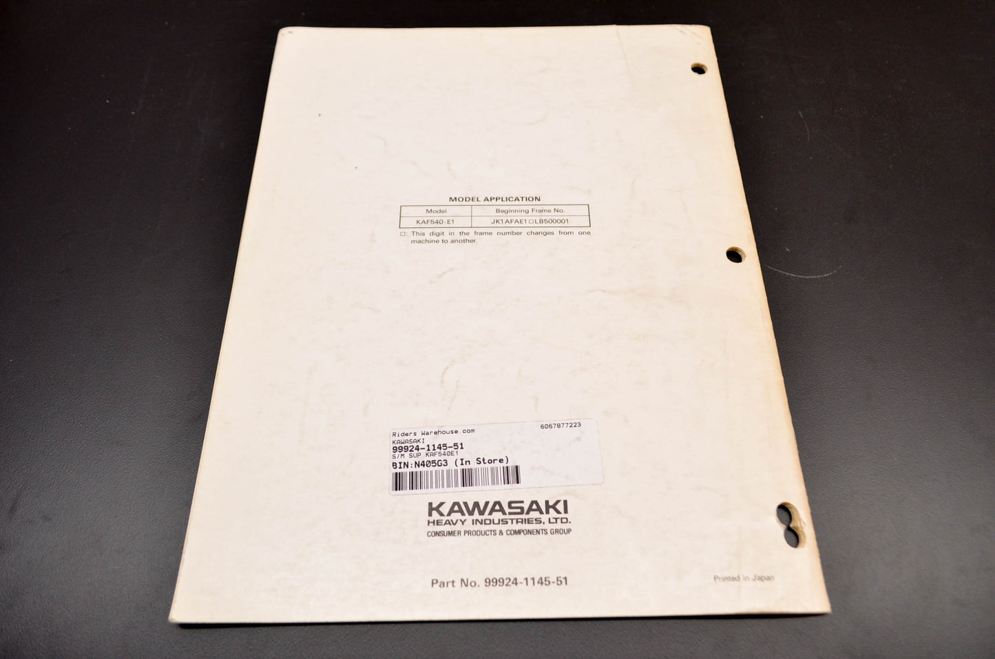 OEM Kawasaki 99924-1145-51 Service Manual Supplement KAF540E1