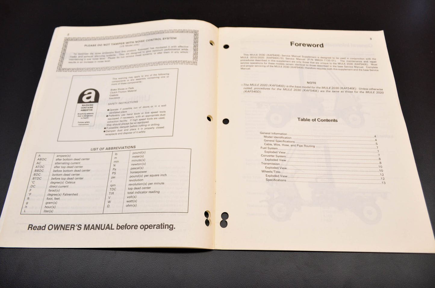 OEM Kawasaki 99924-1145-51 Service Manual Supplement KAF540E1