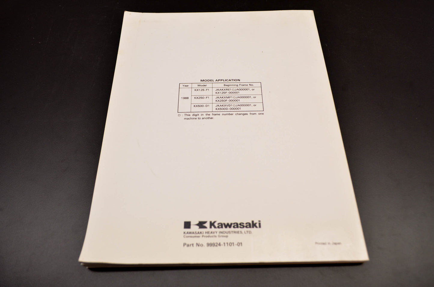 OEM Kawasaki 99924-1101-01 Service Manual KX125/250/500 NOS