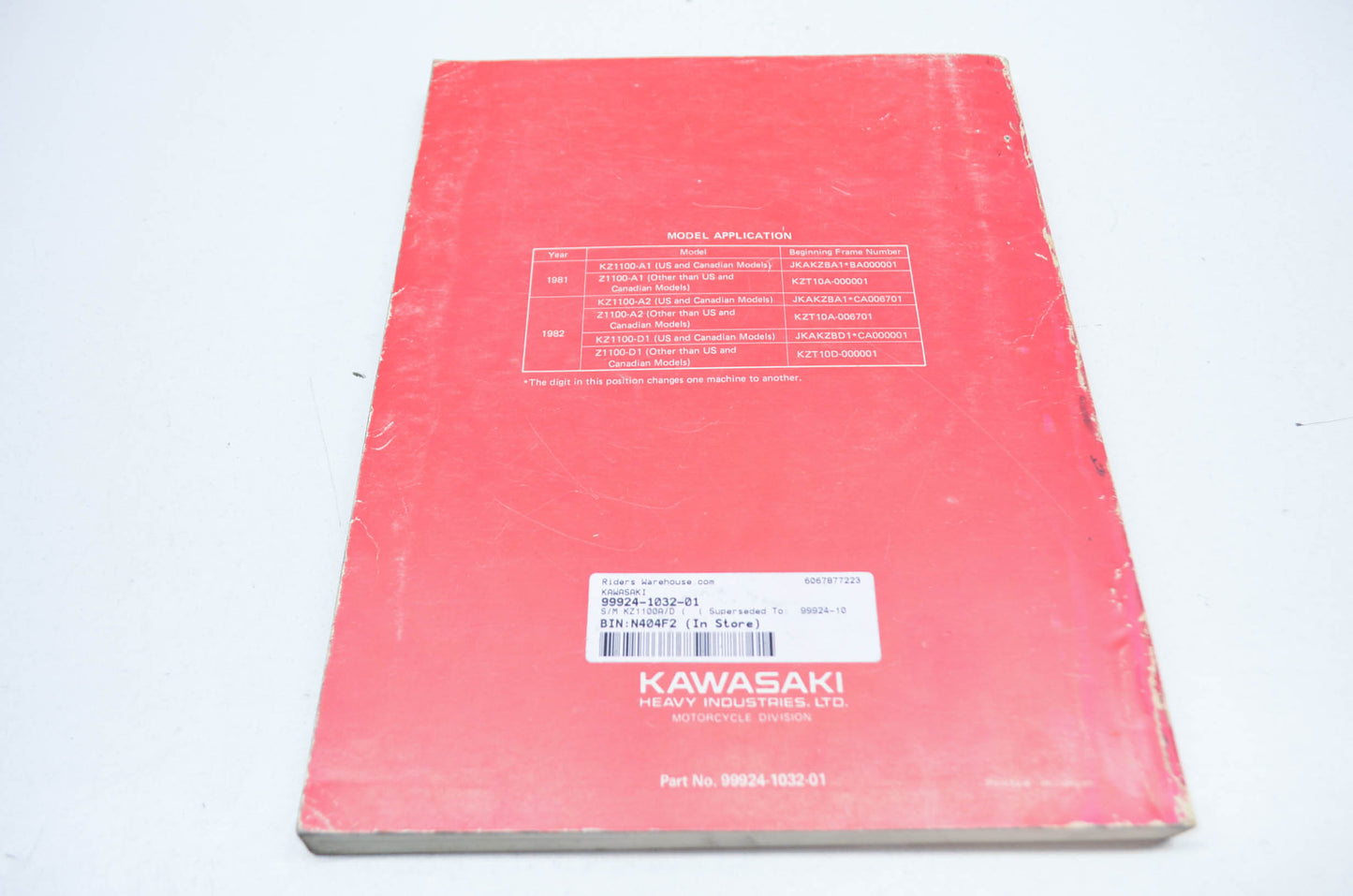 OEM Kawasaki 99924-1032-01 Service Manual KZ1100A/D ZN/B