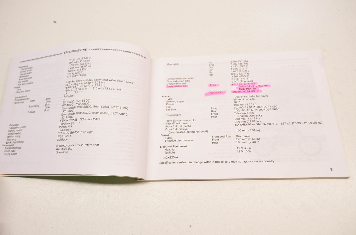OEM Kawasaki 99987-1278 Owner's Manual KDX200-H11/KDX220