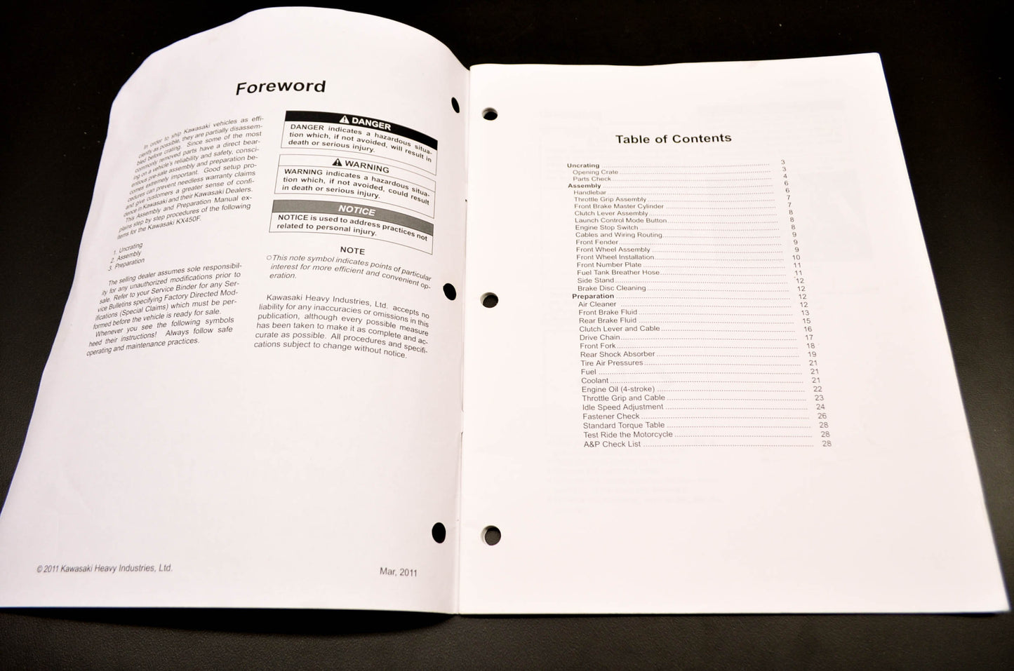 OEM Kawasaki 99931-1525-01 Assembly & Preparation Manual KX450F