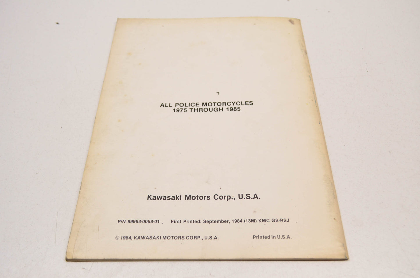 OEM Kawasaki 99963-0058-01 1975-1985 Police Configuration Manual