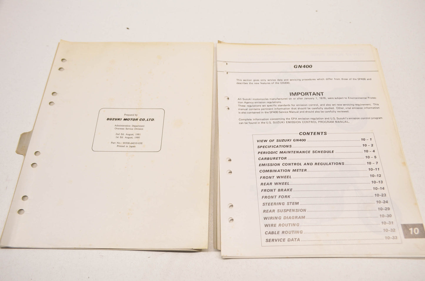 OEM Kawasaki 99500-44010-03E GN400 Supplementary Service Manual