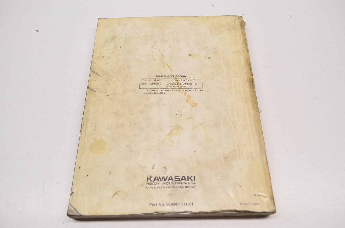 OEM Kawasaki 99924-1171-01 Service Manual ZX900B