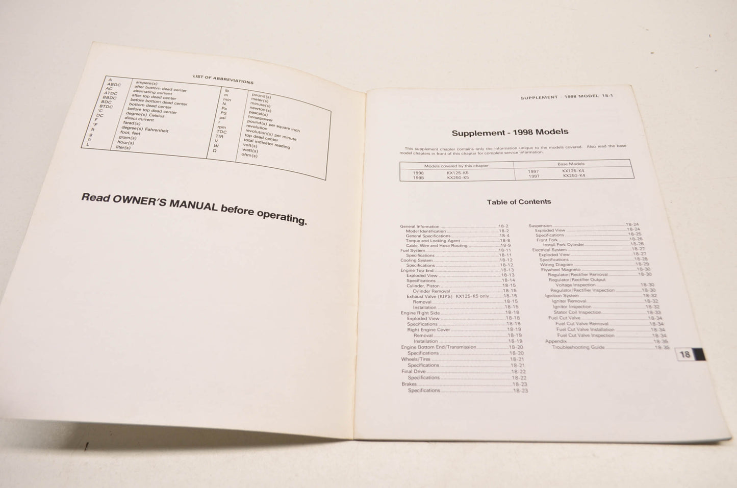 OEM Kawasaki 99924-1168-03 Service Manual KX125/250K