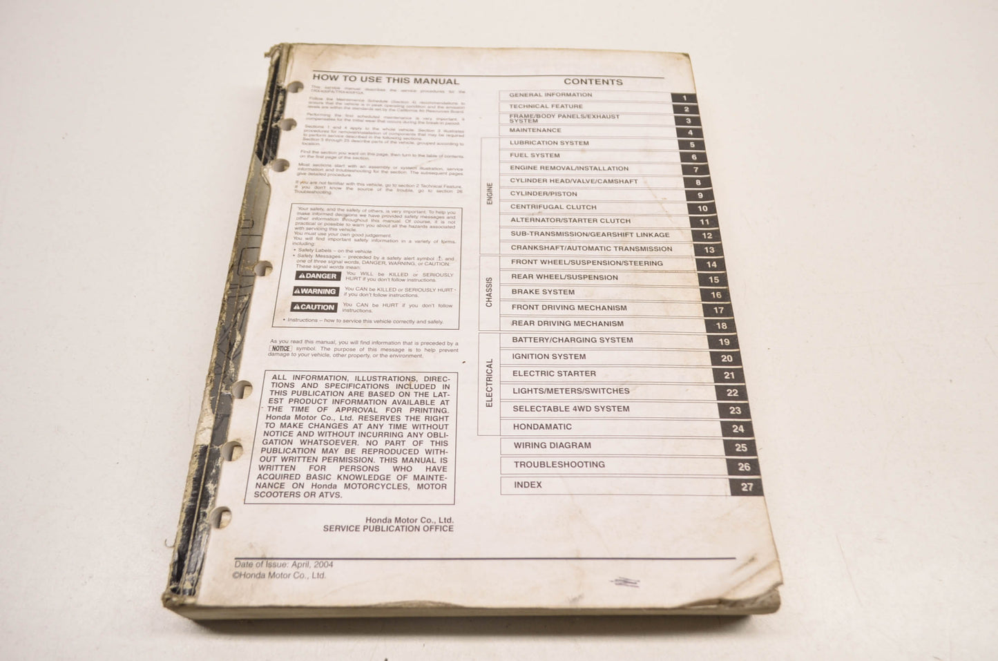 OEM Honda 04-05 TRX400FA/FGA Service Manual
