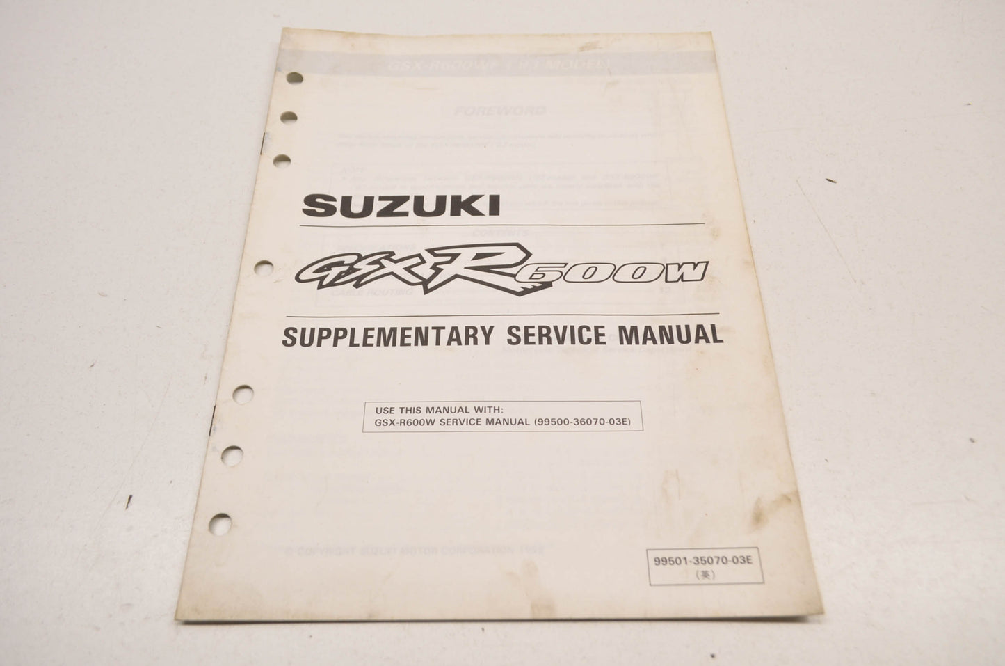 OEM Suzuki 99501-35070-03E R600W Service Manual