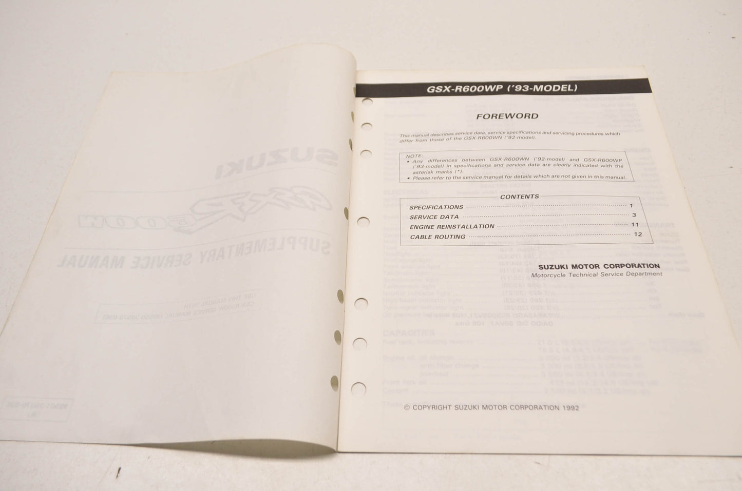 OEM Suzuki 99501-35070-03E R600W Service Manual