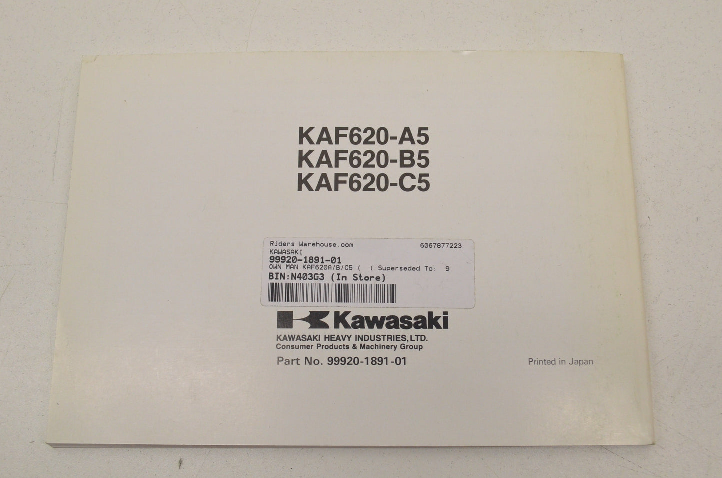 OEM Kawasaki 99920-1891-01 Owner's Manual KAF620A6