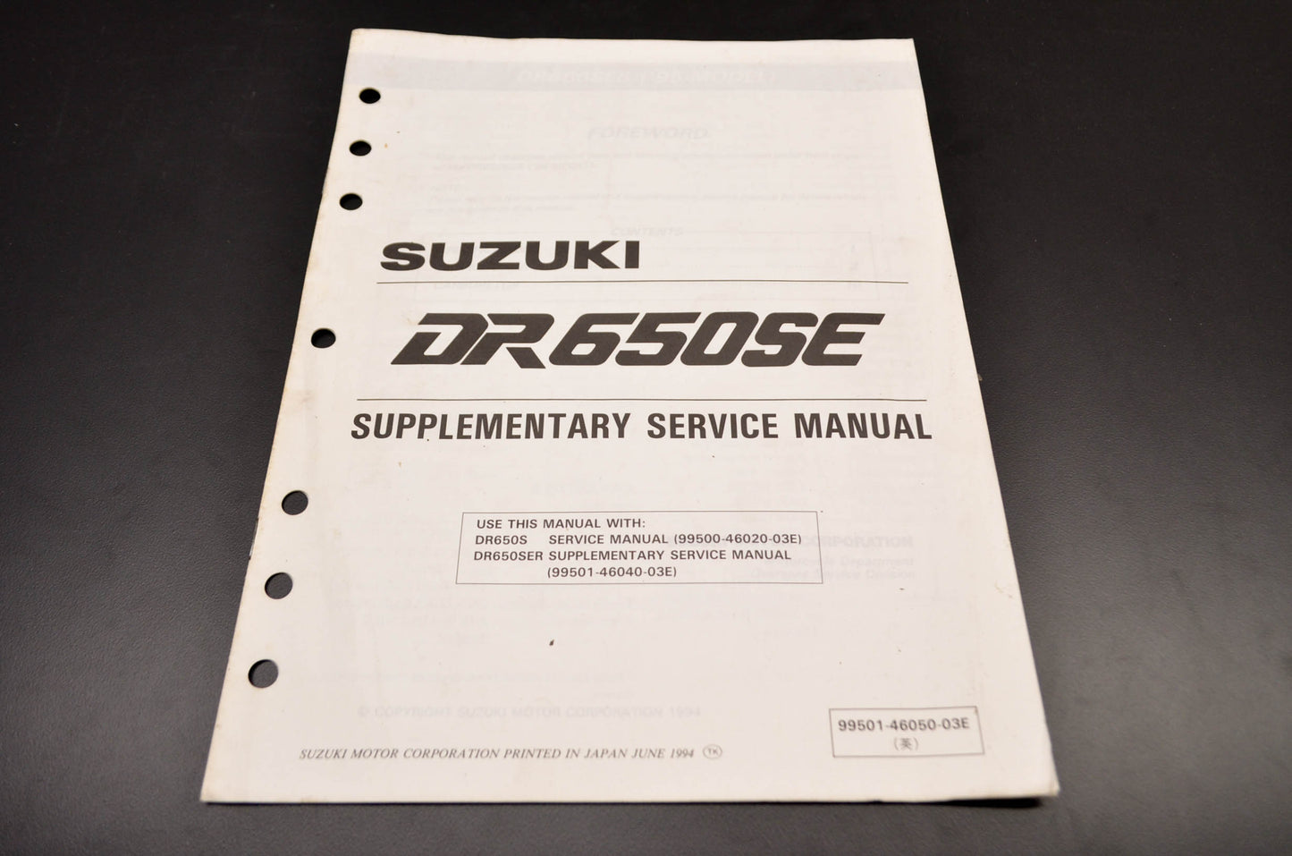 OEM Suzuki 99501-46050-03E DR650S Service Manual