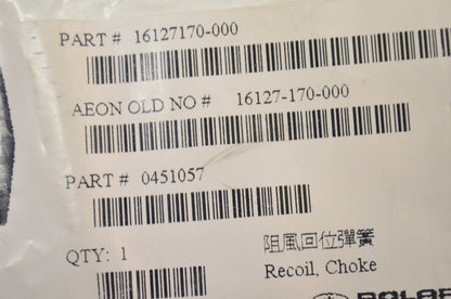 OEM Polaris 0451057, 16127170-000 Choke Return Spring NOS