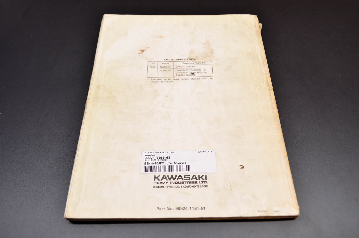 OEM Kawasaki 99924-1161-63 Service Manual Supplement ZX600E