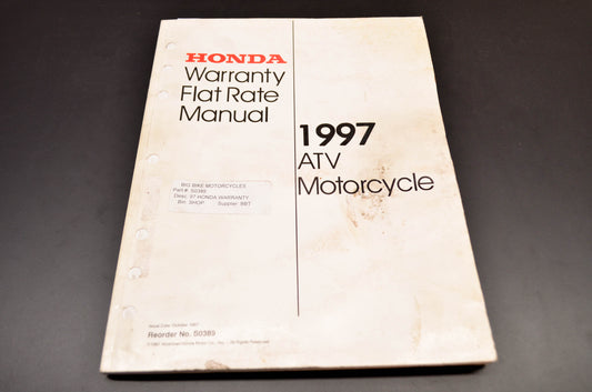 OEM Honda S0389, 14009708 97 ATV Motorcycle Warranty Flat Rate Manual