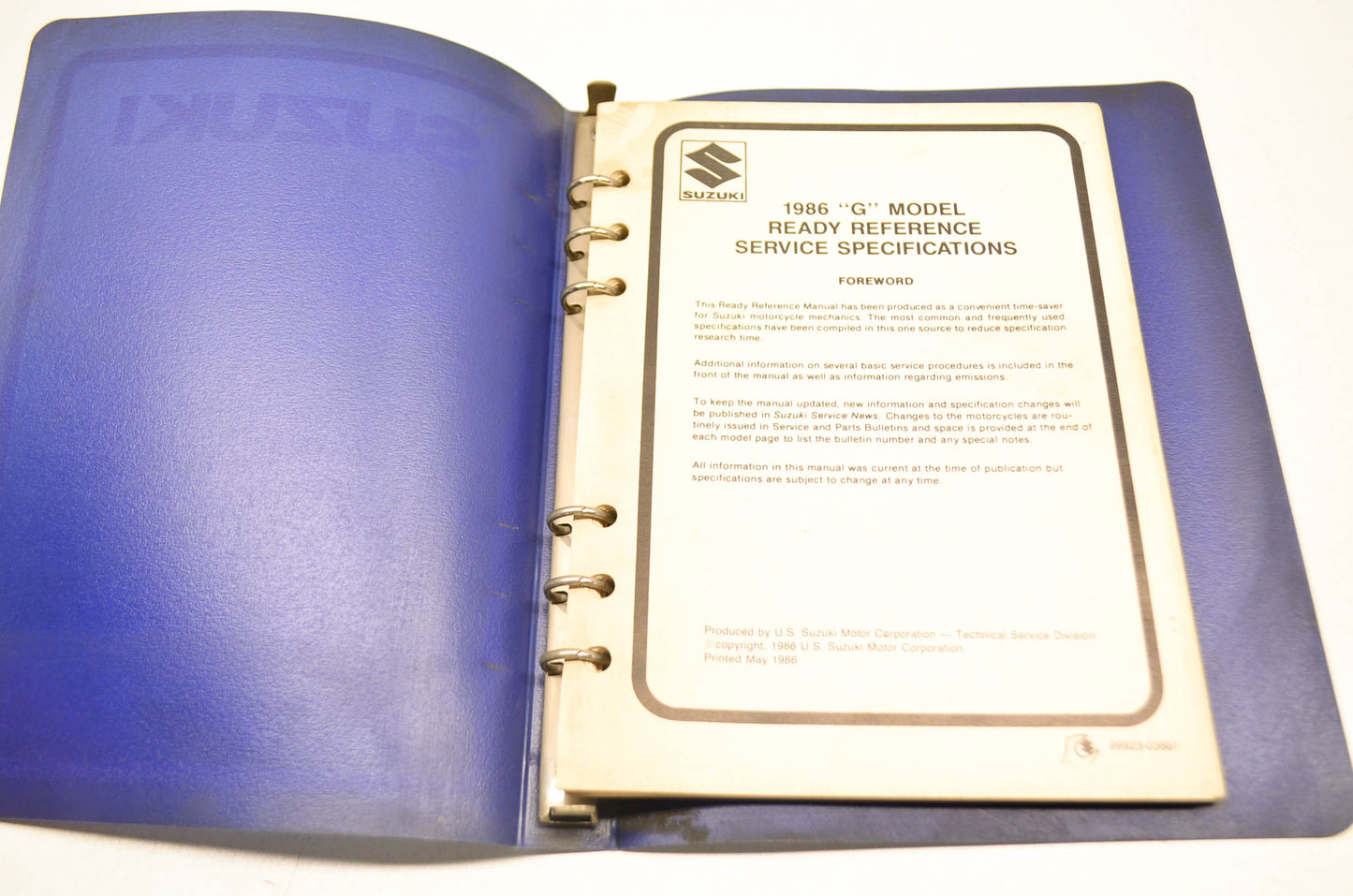OEM Suzuki 99923-03861 86 G Model Ready Reference Service Specs Manual
