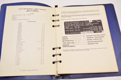 OEM Suzuki 99923-03861 86 G Model Ready Reference Service Specs Manual