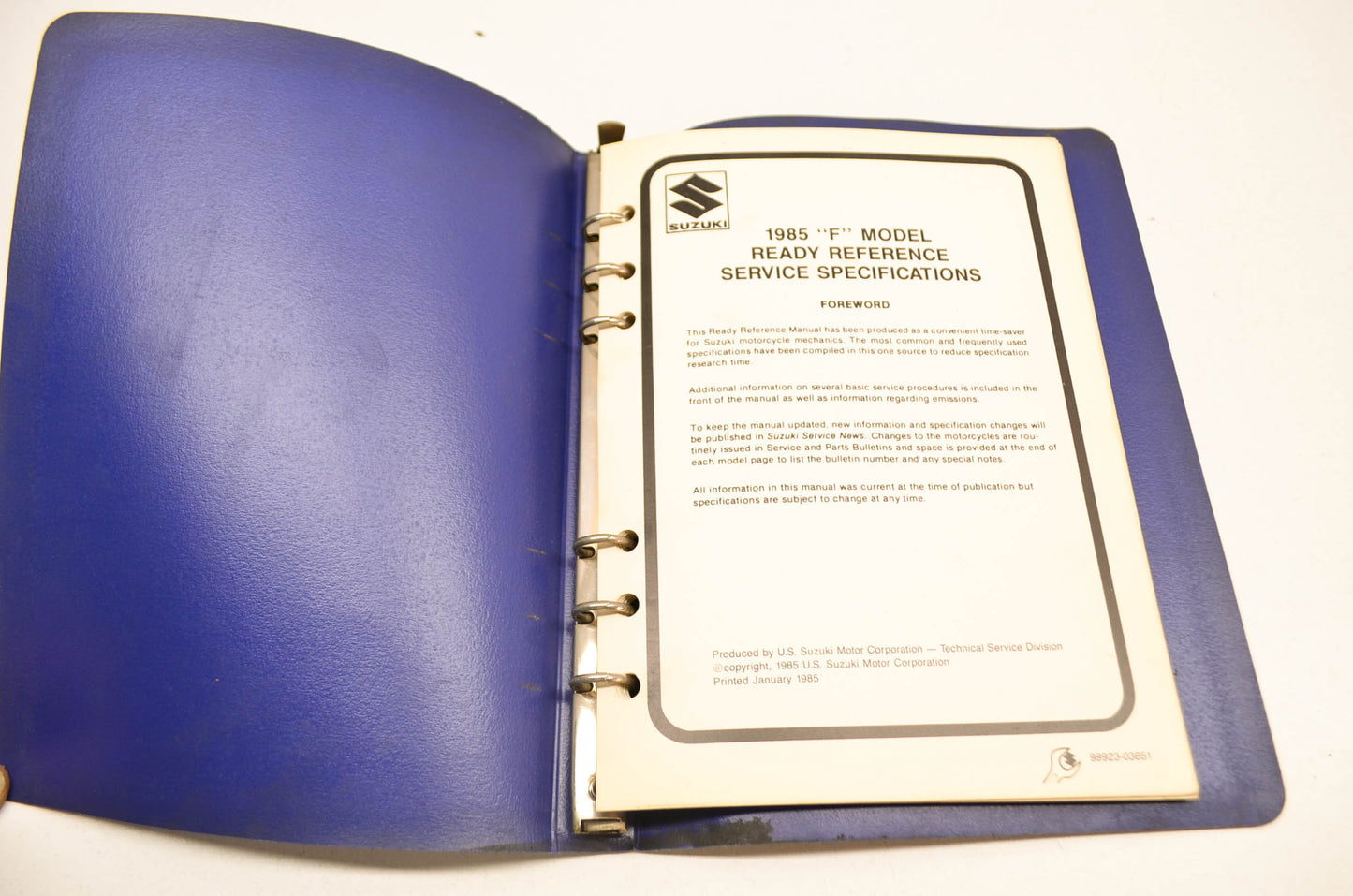 OEM Suzuki 99923-03851 85 F Model Ready Reference Service Specs Manual