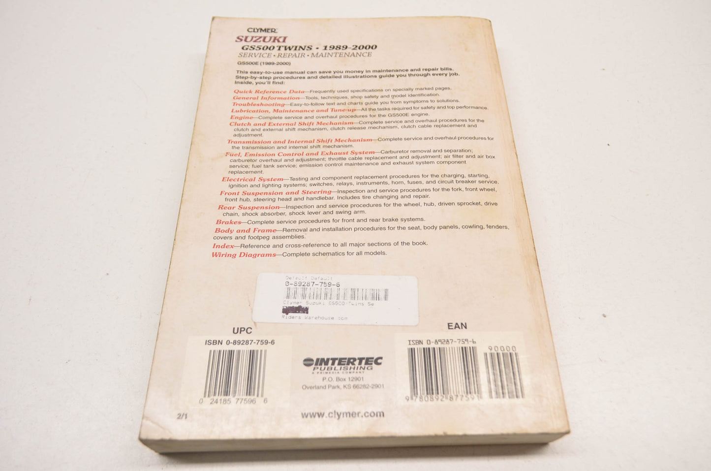 Clymer Suzuki GS500 Twins Service Manual 89-00 GS500 Twins.
