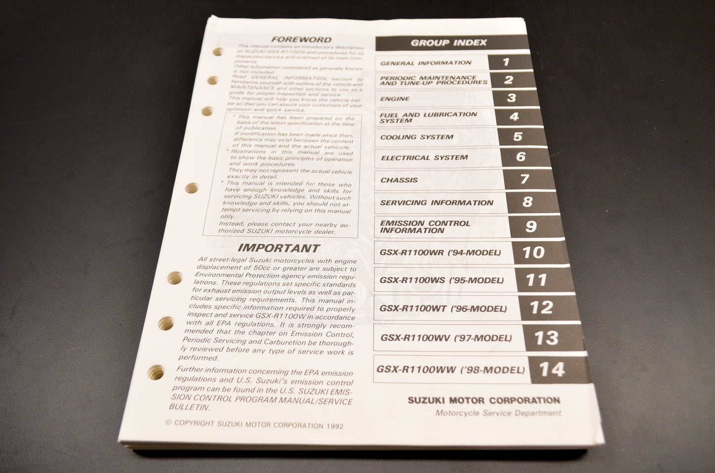 OEM Suzuki 94-98 GSX-R1100W Service Manual